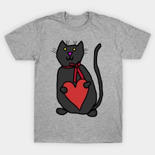 Cute Cat Holding Your Love Heart on Valentines Day T-Shirt